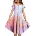 thumbnail image 2 of ZACPNCV Robe Fille Manches à Volants à Étages Évasée Ligne A Mignonne Midi Décontractée Robe d'Été Rose 13-14 Ans, 2 of 9
