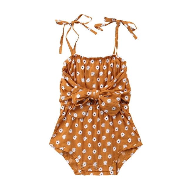 ITFABS Barboteuse d'Été pour Bébé Fille, Combinaison à Lacets Imprimé Floral avec Nœud