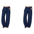thumbnail image 4 of Pantalones anchos de pierna Sonducket casuales de algodón para mujer azul violáceo SG, 4 of 6