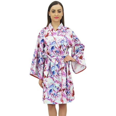

Bimba Leaf Printed Kimono Robe With Belt Bridesmaid Wedding Cover Up Wrap-12