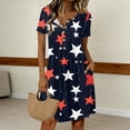 thumbnail image 2 of Women's 4th of July 250th Anniversary Floral Print Dress Short Sleeve Button Neck Casual Crew Neckline Independence Day Patriotic USA Flag Summer Everyday Wear Relaxed Fit Dress Navy S, 2 of 5
