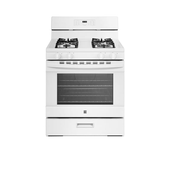 Kenmore 30" Rear-Control 4-Burner Gas Range with Oven with Cast Iron Grates, Steam Clean, White, 5.2 Cu. ft