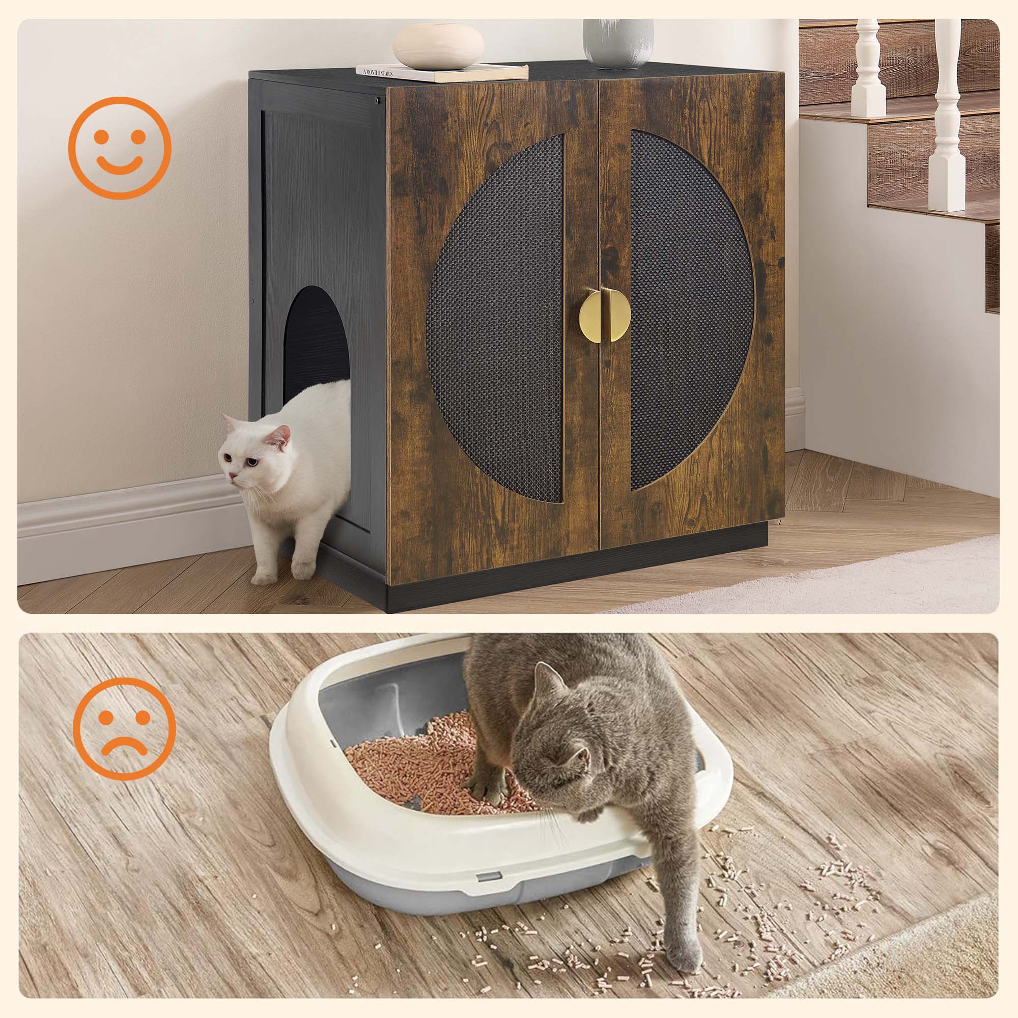 Unipaws Tall Cat Litter Box Enclosure with Shelves, Hidden Litter Box Cover for Tall or Top Entry Litter Box