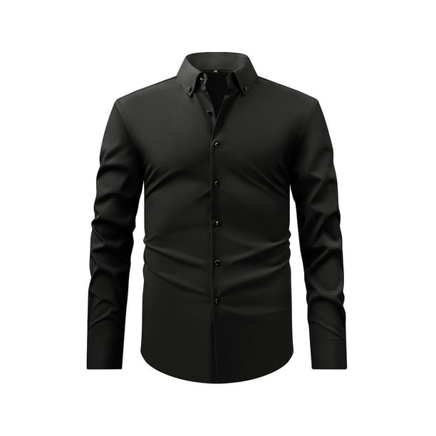 Blusa y camisa de manga larga con cuello vuelto para hombre, cárdigan liso de moda con cuello vuelto, camisa de negocios con botones, blusa de poliéster para hombre