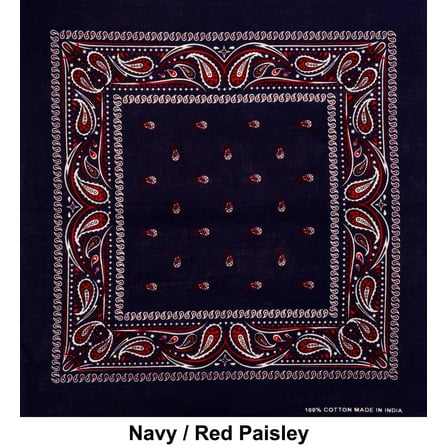 Navy Red Paisley Design Print Cotton Bandana (22 inches x 22 inches)