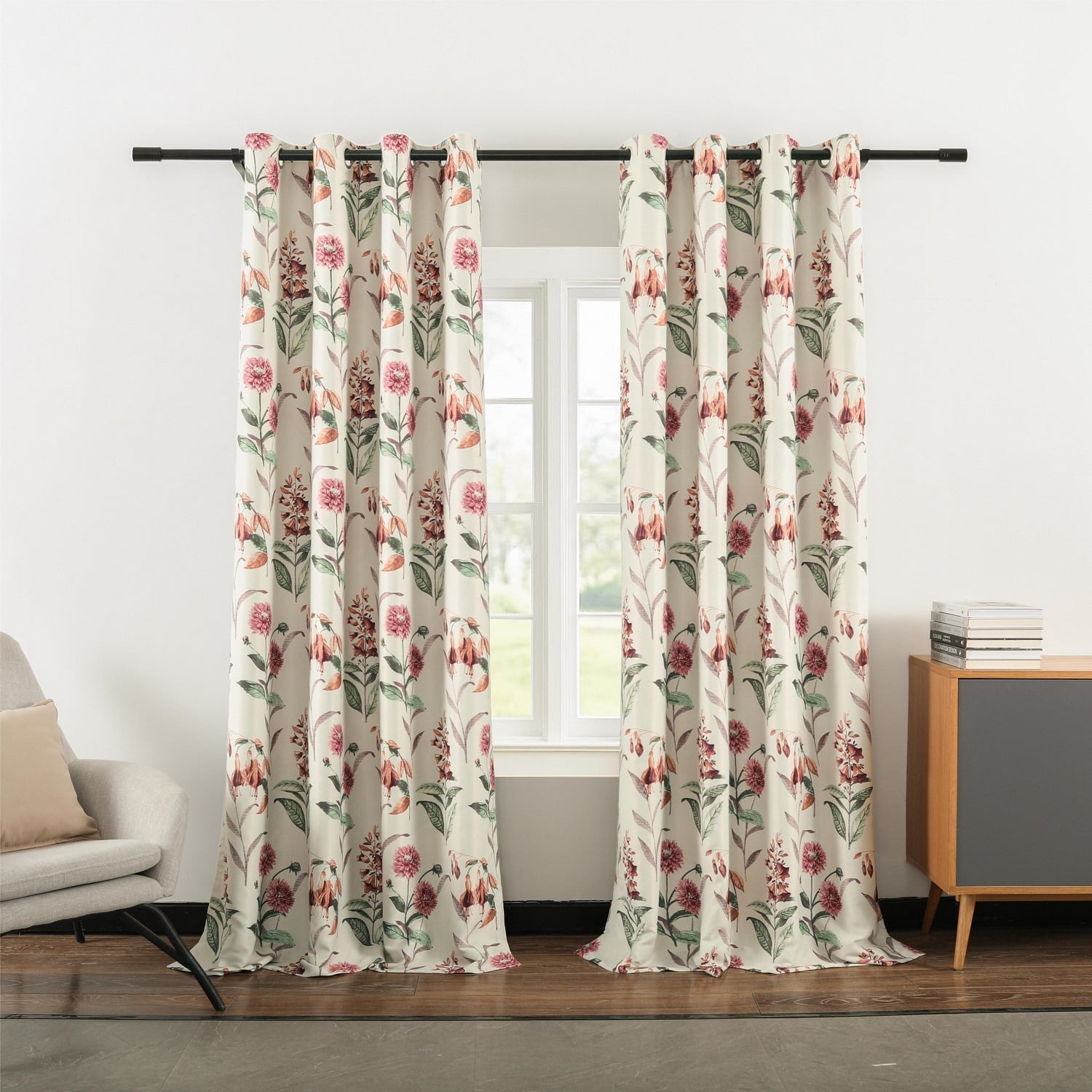 VOGOL Floral Print Blackout Curtains for Bedroom, Modern Style Thermal Insulated Room Darkening Window Drapes for Nursery, 2 Panels Set, W52xL63 inch, Red