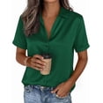 thumbnail image 3 of PRETTYGARDEN Womens Summer Button Down Shirts Short Sleeve Work Tops Dressy Satin Blouses Spring Business Casual Outfits, 3 of 8