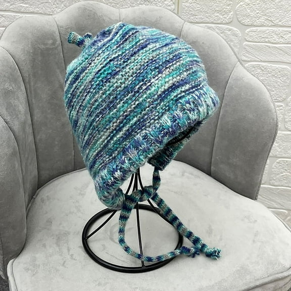 YooGuoGuo Autumn And Winter Wool Hat Female Version Of The Contrasting Color Stitching Face Face Small Knitted Strap Warmort