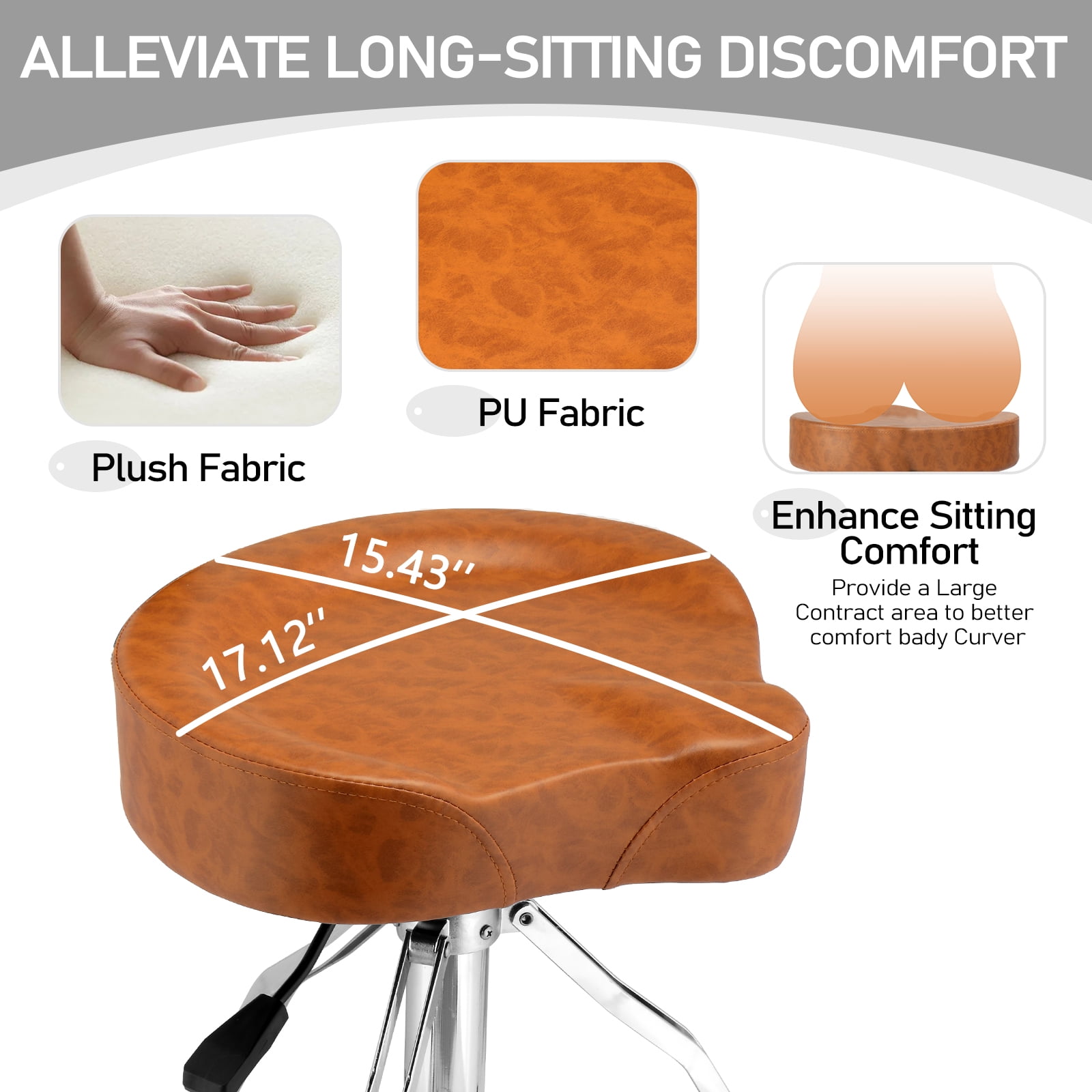 Ktaxon Adjustable Drum Throne with Backrest, 360° Rotating Hydraulic Seat, Thick Cushion for Home, Classroom, and Concert Use, Brown