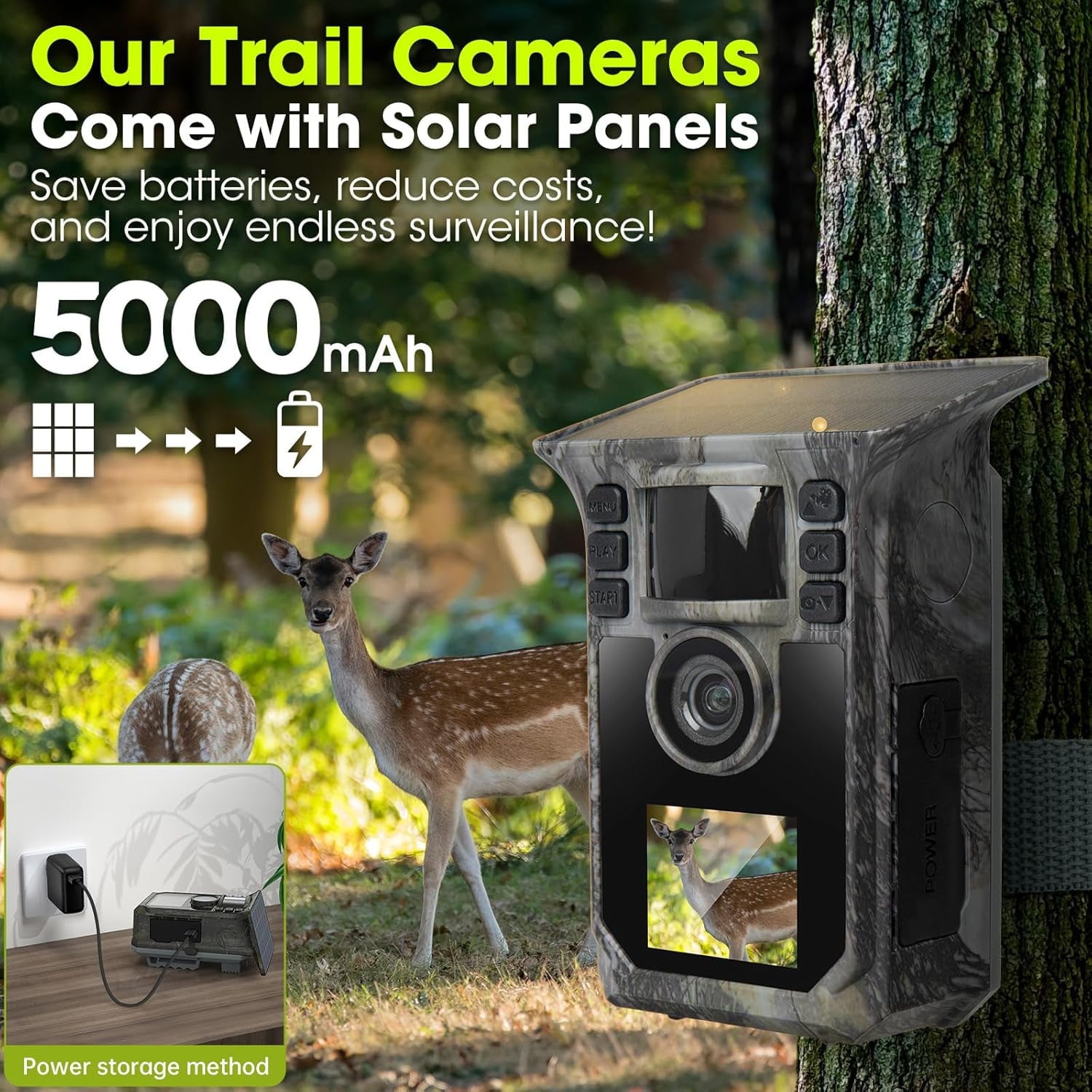 Solar Trail Camera 48MP 4K, 64GB Memory Card Game Camera with Motion Activated 0.1s Trigger, Night Vision Motion Activated IP67Waterproof for Wildlife Scouting
