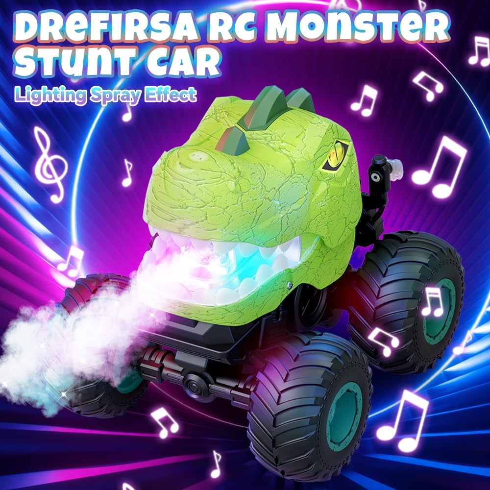 + Runtime Dinosaur Stunt Monster Truck Toy, All Terrain DinDrefirsa Remote Control Dinosaur Car for Boys, 50minosaur Toy for Kid Birthday Gift (Blue)