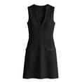 thumbnail image 4 of ClodeEU Women's Sleeveless V Neck Button Bodycon Mini Dress,Solid Club Pencil Dress with Pocket Black,Women's Plus XL, 4 of 6