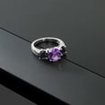 thumbnail image 4 of Gem Stone King 925 Sterling Silver Purple Amethyst and Black Sapphire Engagement Ring for Women | 4.00 Cttw | Round 8MM | Gemstone February Birthstone | Size 6, 4 of 4