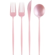 OPULENCE COLLECTION DISPOSABLE FLATWARE SET | Heavy Duty Plastic Cutlery | 80 pc Set | 40 Forks, 20 Knives and 20 Spoons | for Upscale Wedding and Dining (Blush Pearl)