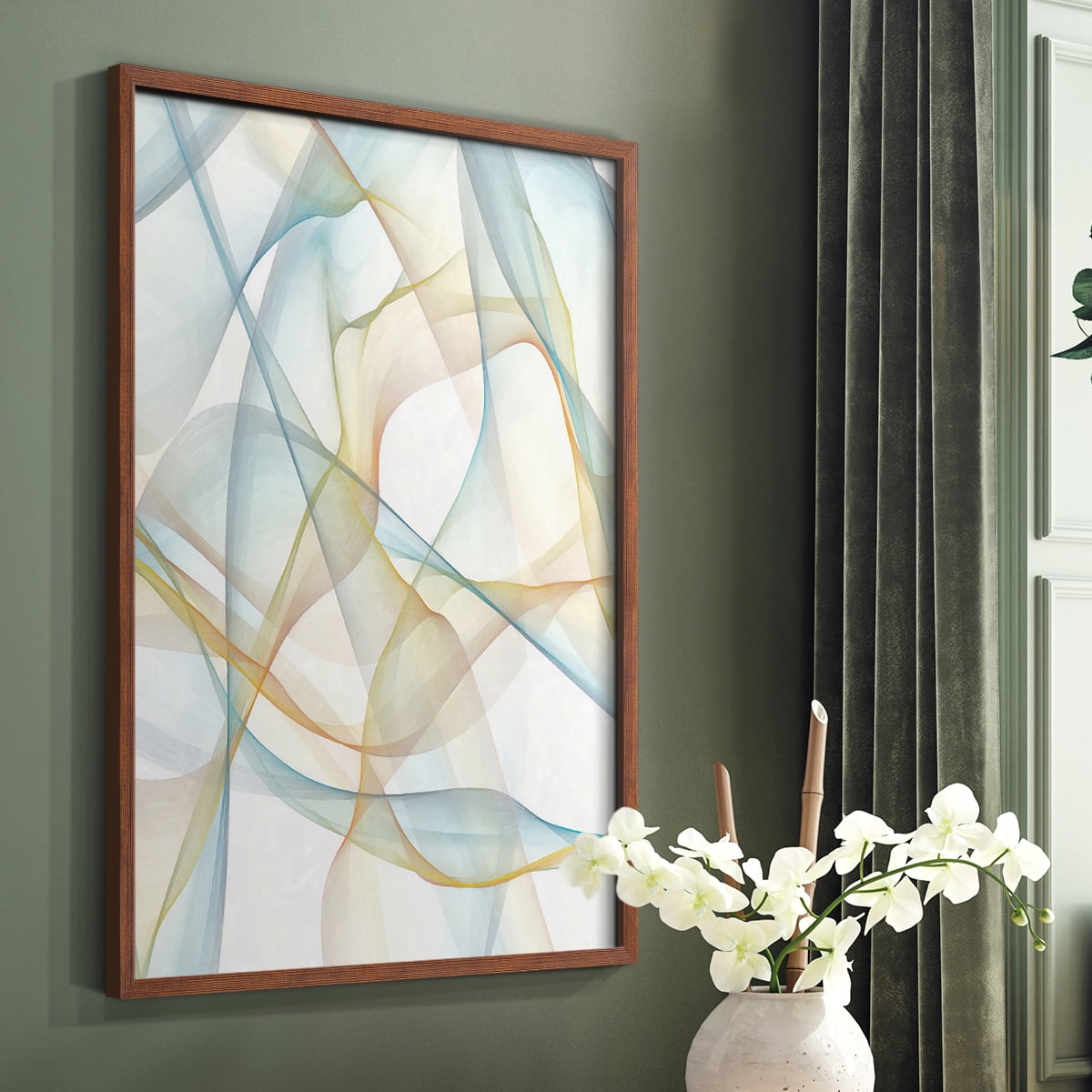 Curves and Waves III Framed Print in Brown Solid Wood Framed Print No Nail Hanging