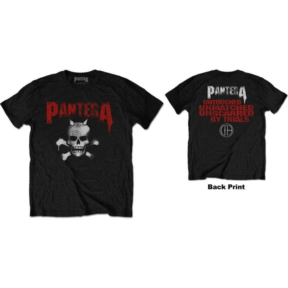 Men's Pantera Horned Skull Stencil (Back Print) Slim Fit T-shirt Small Black