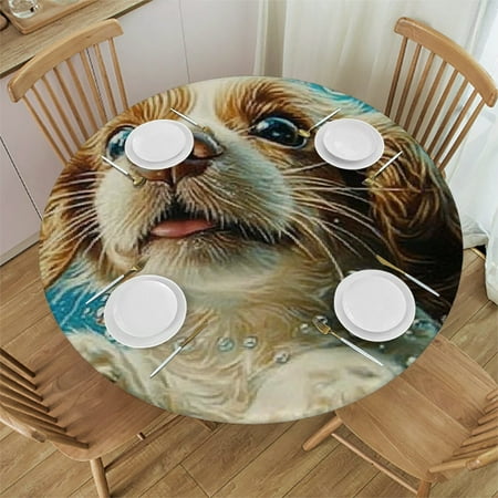 

Patifu Dog Bubbles Underwater Round Tablecloth Stain-Resistant Washable Waterproof for Picnic Dining Kitchen Farmhouse Home 46 -50