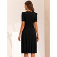 thumbnail image 3 of DARING DIVA V-Neck Short Sleeve Belted A-Line Pleated Dress S Black, 3 of 6