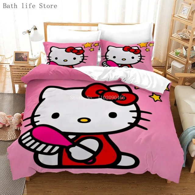 Hot Cute Hello Kittys Bedding Set Quilt Cover Set Duvet Cover Set Pillowcase Home Textiles Children Kids Bedroom Decorate Gift RJ