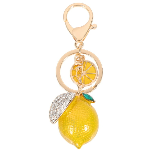 KAKOWELY Elegant Lemon-shaped Key Chain Pendant Alloy Rhinestone Inlaid Fruit Keychain,4.45X"X1.77"X0.98"
