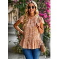 thumbnail image 4 of Uniexcosm Women's Floral Casual Blouses Ruffled Short Sleeve Round Neck Tops, 4 of 7