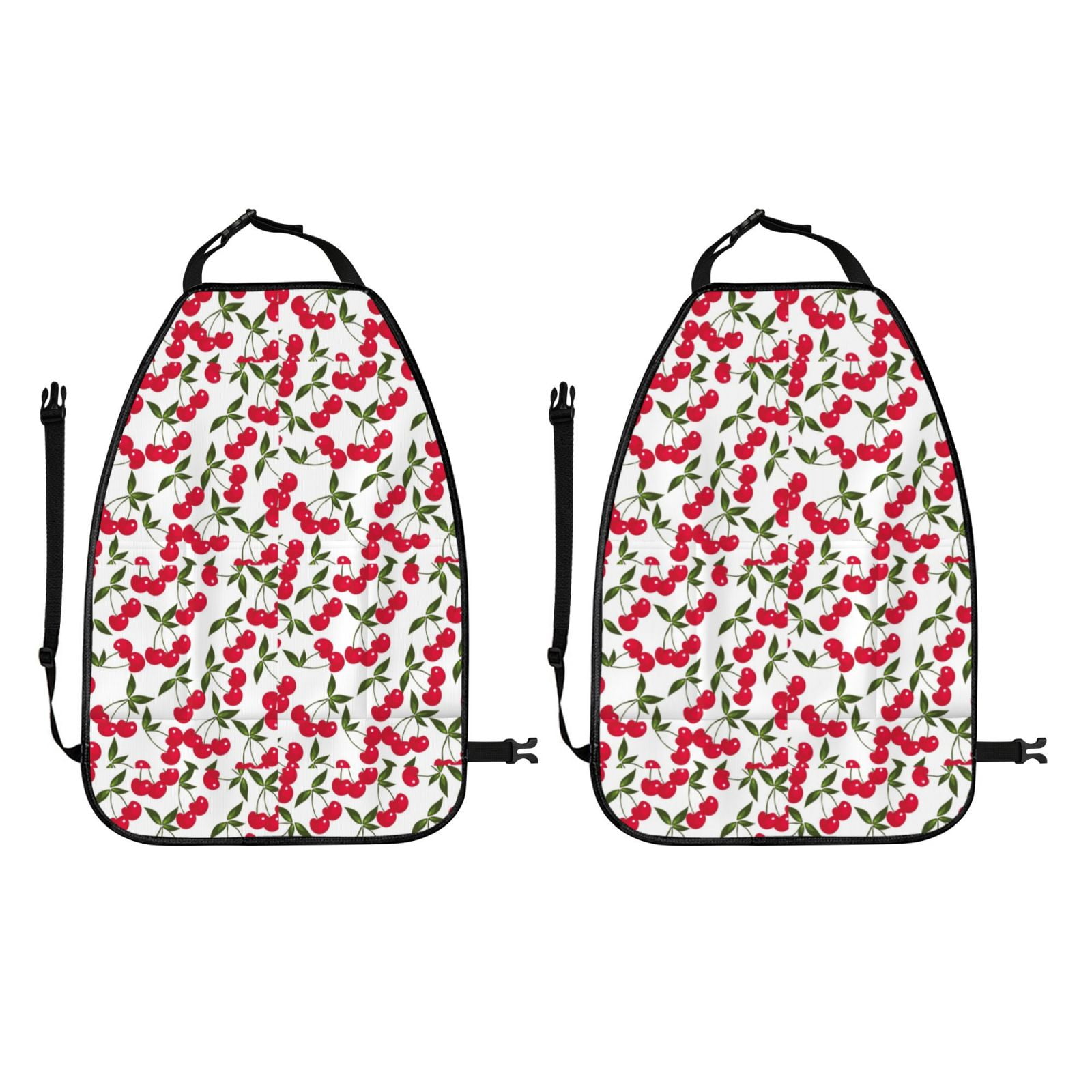 Kdxio Cherry_1 Print 2 Pack Car Kick Mat Seat Cover Back Protector Mat with Pockets for Organizer Backseat Protector and Storage Anti Kick Pad for Vehicles