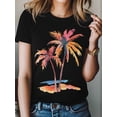 thumbnail image 4 of Women's T-Shirt Orange Summer Palm Trees Beach Short Sleeve Casual Tee Classic Crew Neck T Shirt for Women Black, S, 4 of 7