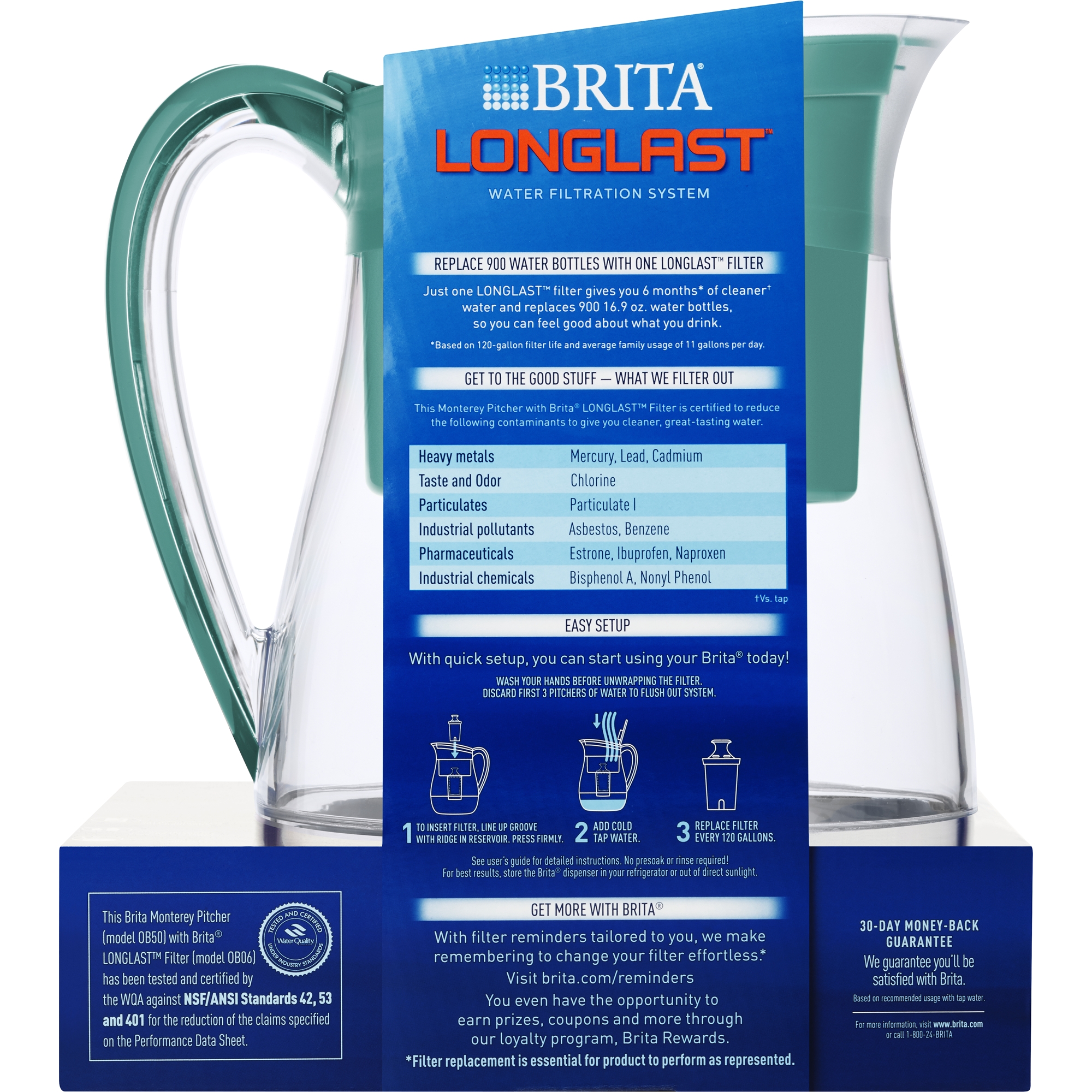 Brita Monterey Water Pitcher with 1 Longlast Filter BPA Free Green
