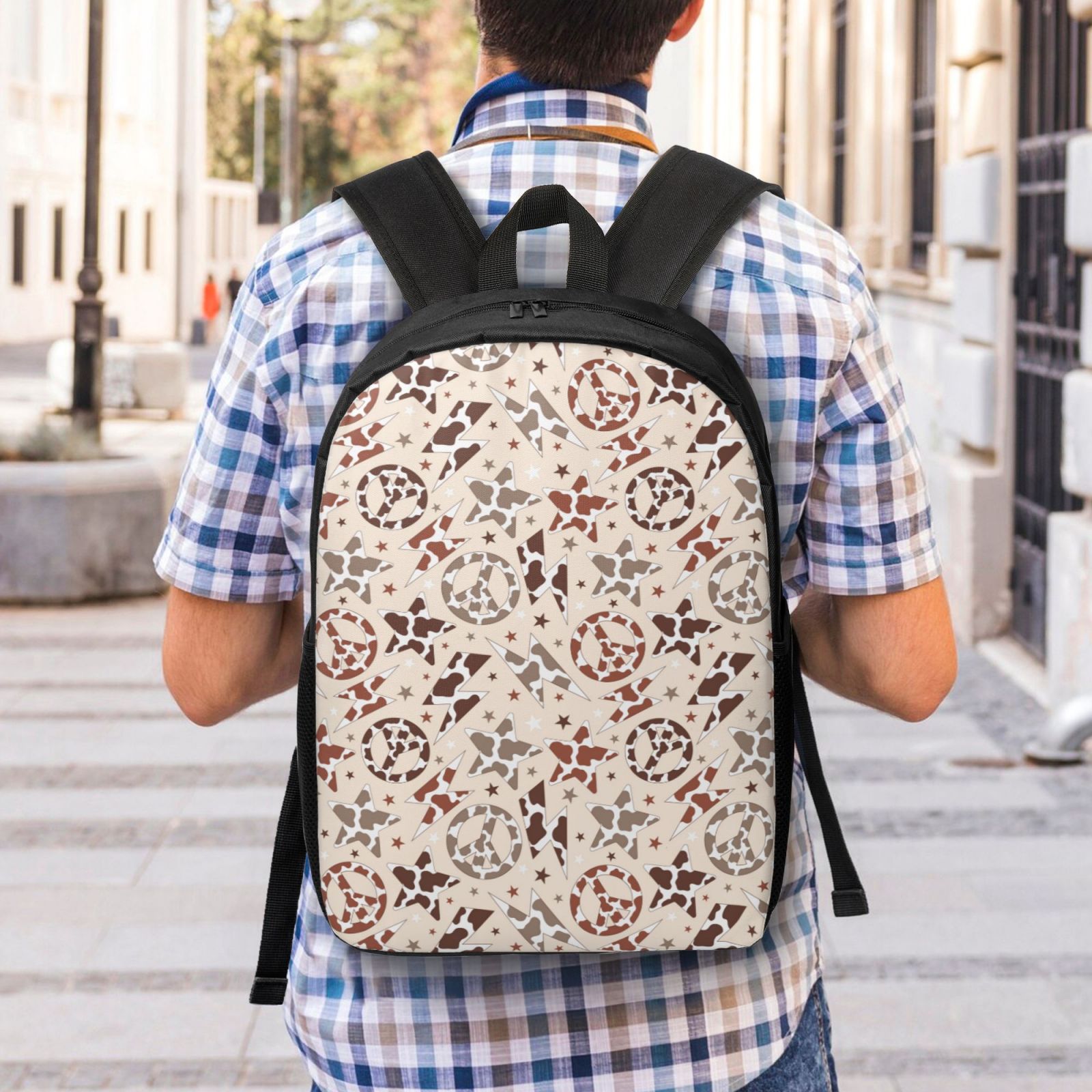 Xecao Cow Spots And Peace print Travel Backpack, Large Computer Backpack for Men Women, College School Rucksack Book Bag