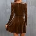 thumbnail image 7 of Byworldtasic Women's V Neck Velvet Midi Dress Long Sleeve Formal Cocktail Dress High Waist A-Line Flowy Dress for Wedding Guest, 7 of 7