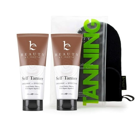 Self Tanner & Tanning Mitt Bundle - Best Self Tanning Lotion, Self Tanning Mitt, Exfoliating Gloves Exfoliator and Face Applicator for Streak Free Application of Sunless Tanning Lotion or Spray (Best Fake Tan For Face And Body)