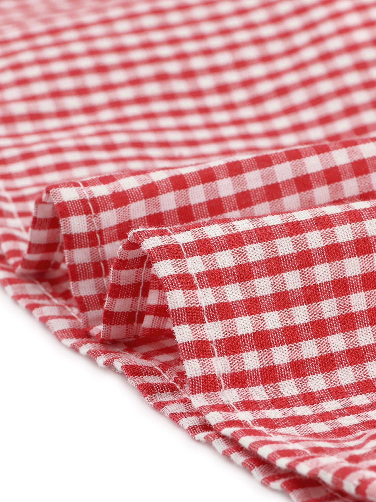 Unique Bargains Women's Plaid Shirt Puff Sleeves Vintage Summer Gingham Blouse L Red