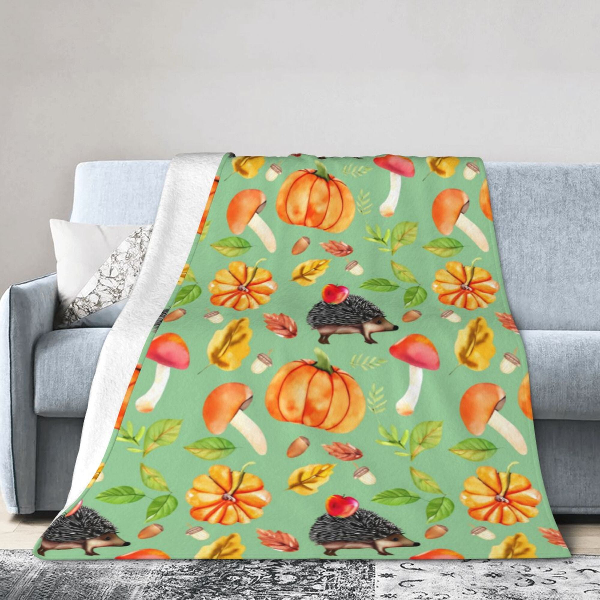 DouZhe Ultra Soft Micro Fleece Lightweight Flannel Bed Blanket Leaves Hedgehog Autumn Design Print Cozy Warm Throw Blankets 60 x50