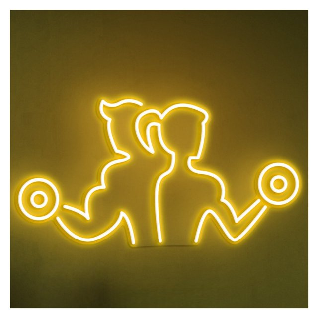 Letrero De Neón Hombre Y Mujer Con Mancuernas, Ideal Para Decoración Gimnasios, 45cm