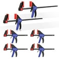 thumbnail image 1 of Bar Clamps for Woodworking, 6-Pack One-Handed Clamp/Spreader, 6-Inch (4) and 12-Inch (2) Wood Clamps Set, Light-Duty Quick-Change F Clamp with 150 lbs Load Limit Blue, 1 of 6