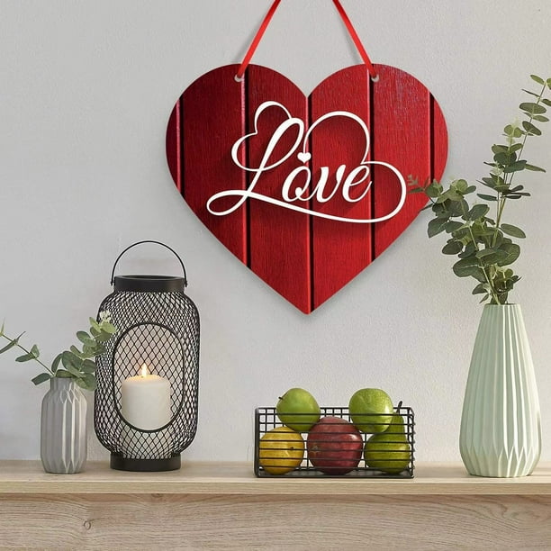 Letrero de madera con forma de corazón para colgar en la puerta de San Valentín | Decoración colgante para el hogar y la oficina | Decoración rústica de pared | Regalo único para San Valentín
