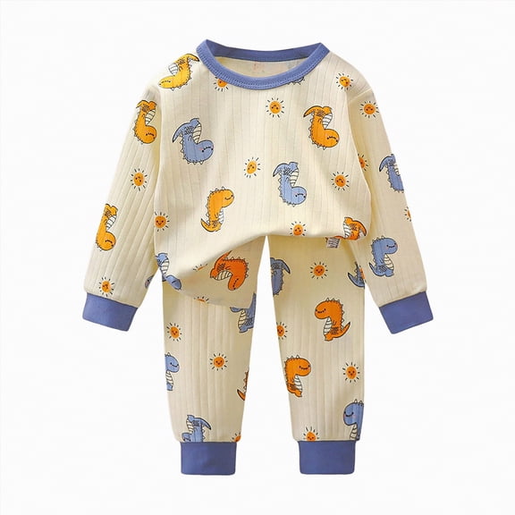 HCNTES Toddler Baby Boy Soft Loungewear Outfits Set Kids Fall Winter Warm Clothes Cute long Sleeve Shirt Pant 2Pcs Baby Boy Pajamas Sleepwear Outfits Set(Blue,6-12 Months)