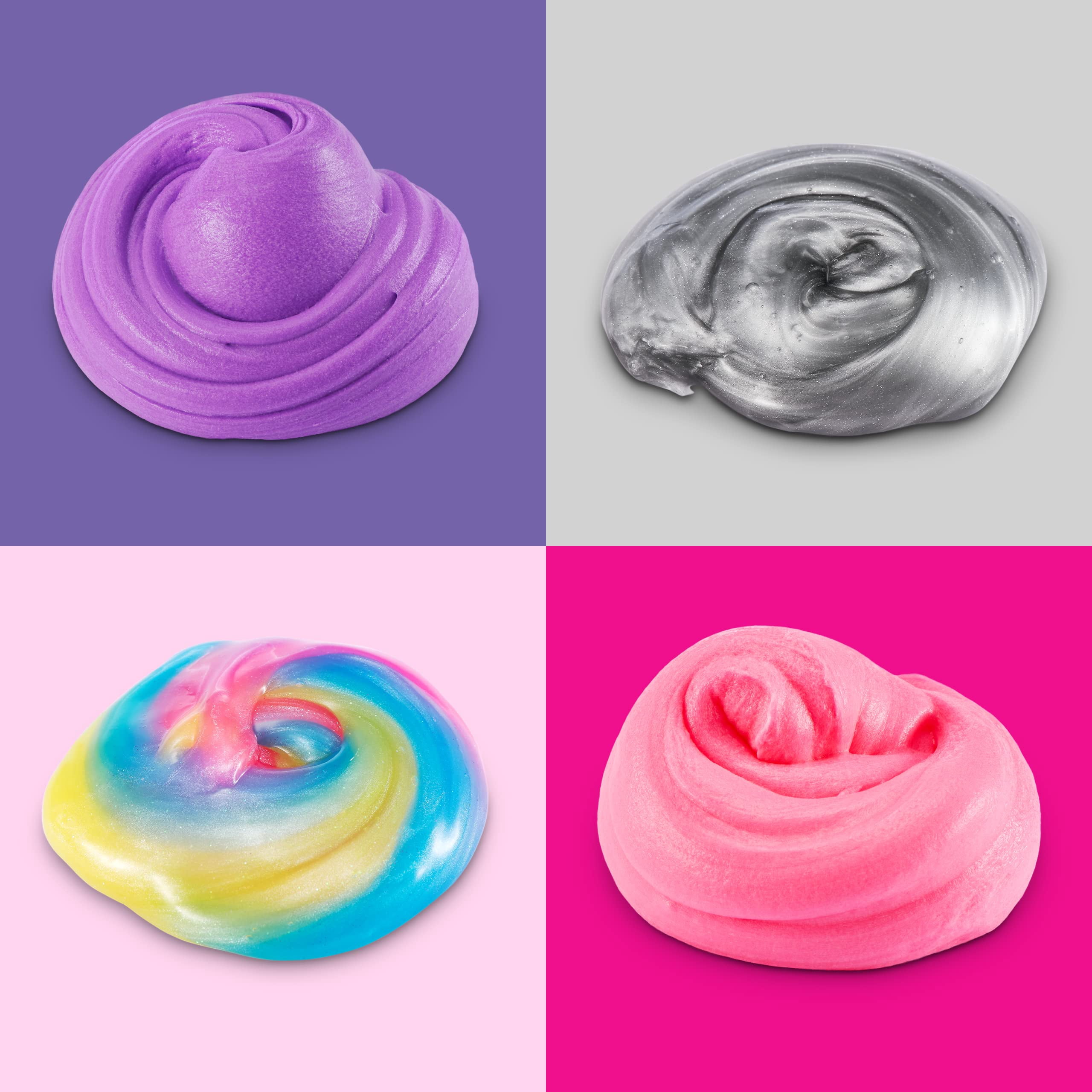 Oosh Slime Medium Foilbag 500g (4 Pack) by ZURU, Gooey Slime and Epic Stretchy Slime for Girls and Kids (Rainbow, Pink, Purple, Silver)
