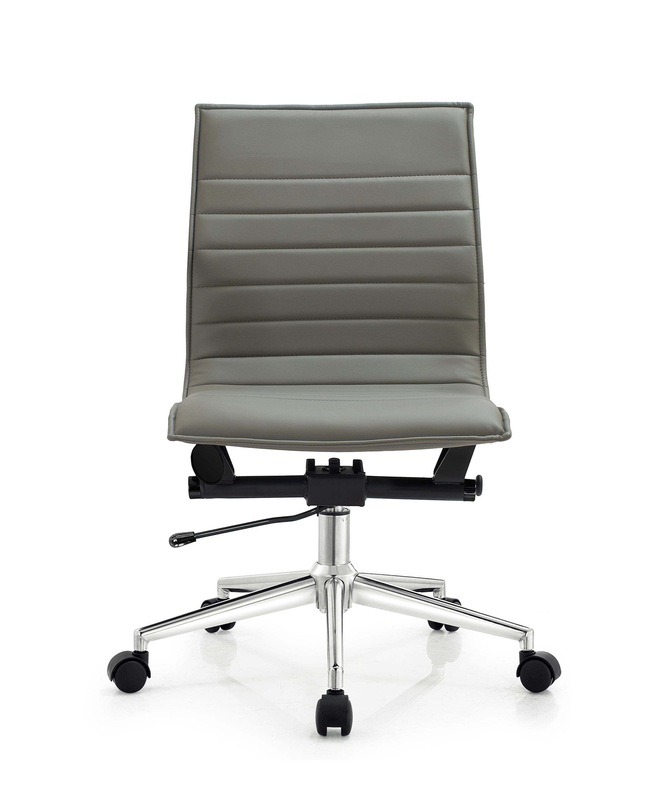 2xhome - Mid Back Height Modern Home Office Chair, Ribbed PU Leather Seat with Swivel Tilt Adjustable Ergonomic Computer Desk Chair, Conference Chair, Gray, Set of 1, 1 piece