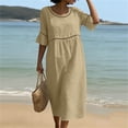 thumbnail image 5 of Ayolanni Short Sleeve Dresses for Women 2026 Solid Crew Neck A-Line Maxi Dress Cotton Linen Beach Flowy Casual Long Dress with Ruffle Sleeve Yellow L, 5 of 6