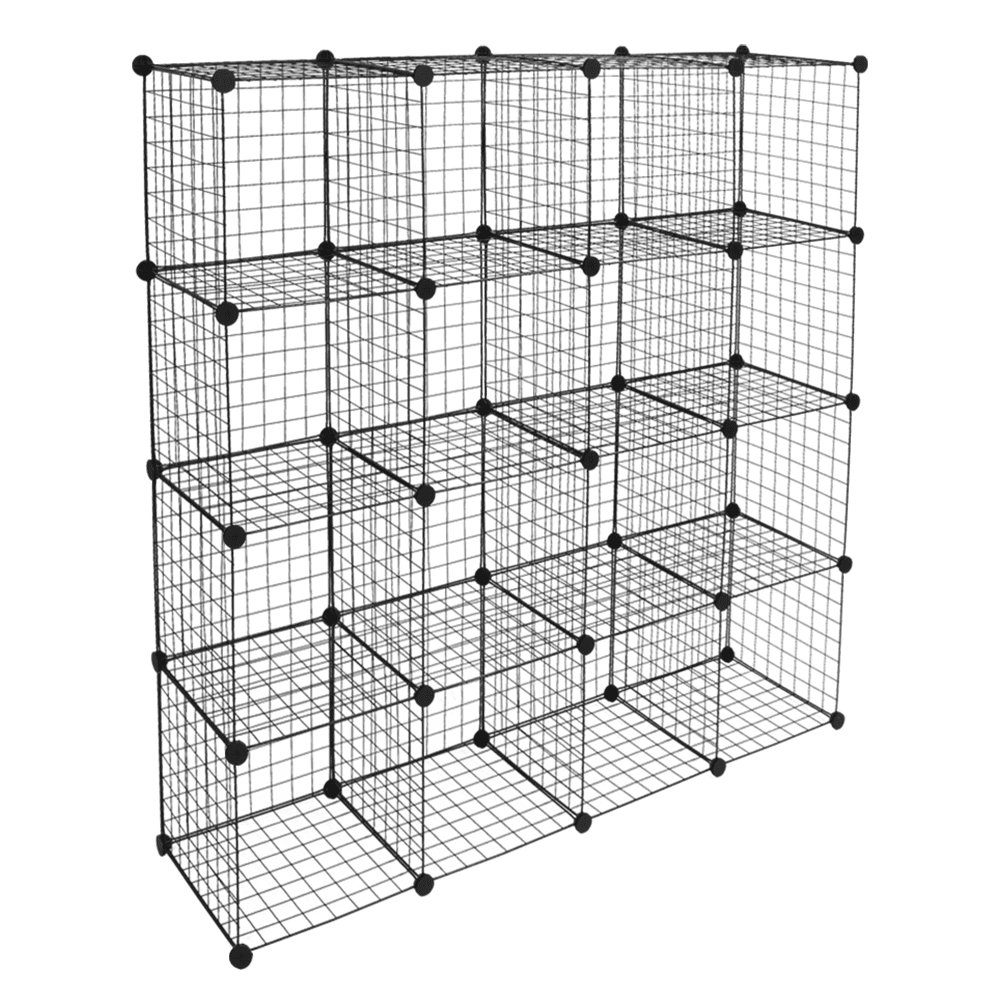 16-Cube Wire Grid Storage Organizer – DIY Modular Cube Shelves Unit, 13.8" Cubes, Heavy-Duty Steel Frame with ABS Connectors, Black, 47"W x 14"D x 57"H