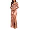 thumbnail image 2 of Smsaxvxz Women's Cowl Neck Satin Maxi Dress Long Sleeve High Slit Formal Evening Gown for Wedding Guest Bridesmaid Party Rose Gold L, 2 of 7