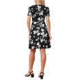 thumbnail image 3 of INSPIRE CHIC Women's Floral Print Dress Casual Ruched Short Sleeve V Neck Sundress S Black, 3 of 5