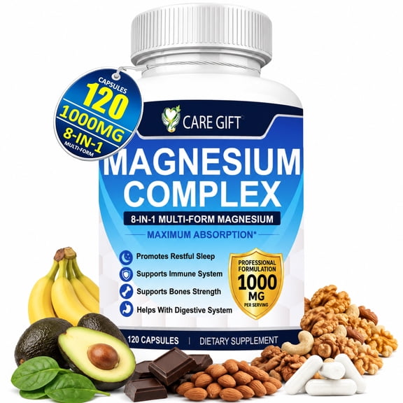 Magnesium Complex 1000mg | 8 Elemental Magnesium w/ Magnesium Glycinate, Citrate, Malate, Taurate, Chelated for Easy Absorption | Supports Restful Sleep, Bones, Muscle & Immune Health | 120 Capsules