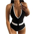 thumbnail image 2 of Floenr One Piece Women’s Bikini Swimsuit,Sexy One Shoulder Cutout Knot Adjustable Bathing Suit,High Waisted V Neck Tankini Swimwear, 2 of 9