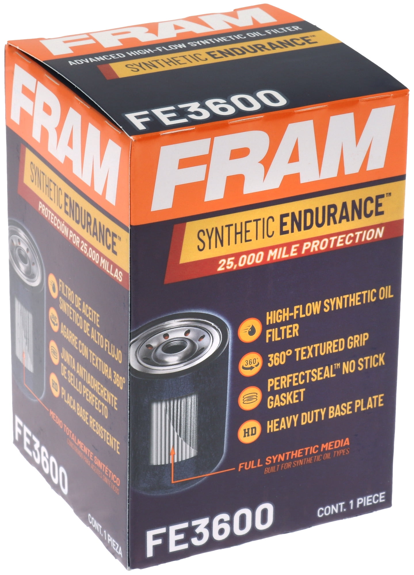 (6 pack) FRAM Synthetic Endurance Premium Oil Filter, FE3600, 25K Miles, Replacement Filter for Selected Vehicle