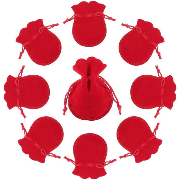 20Pcs Velvet Drawstring Bags 3.7x3Inch Calabash Shape Pouches Red Gifts Bags for Keeping Jewelry Other Items Red