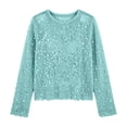 thumbnail image 2 of Sequin Tops for Women Glitter Knit Sweater Long Sleeve Crochet Hollow Out Jumpers Women's Sweater (Green XL), 2 of 4