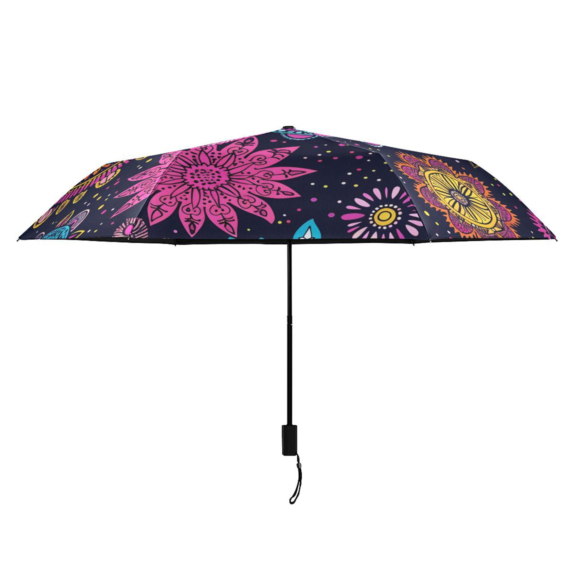 ALAZA Bohemian Mandala Flower UPF 50+ Compact Folding Umbrella for Rain Travel Umbrella Packable