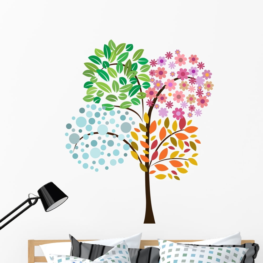 Colorful Tree Four Seasons Wall Decal Mural by Wallmonkeys Vinyl Peel